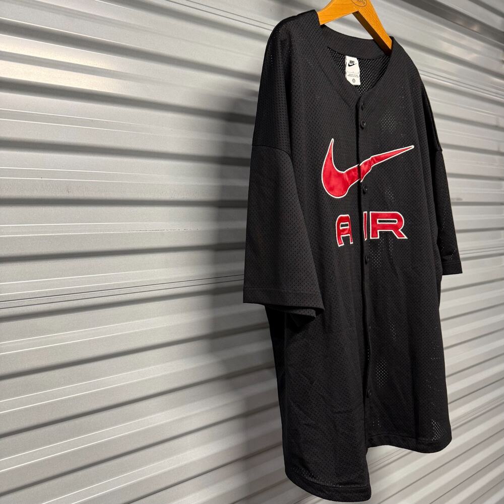 Nike Air Button Up Baseball Jersey Black Red Swoosh FN2148-010 Men's Large NWT - Picture 7 of 15
